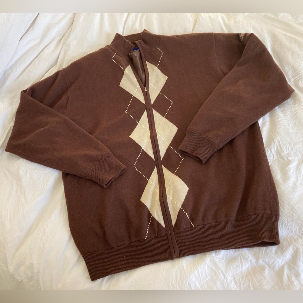 Scottish Wind, Wind blocking Argyle cardigan golf sweater